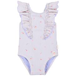 Maillot de bain fille 1 pièce - rayures et fleurs avec volants  - vertbaudet enfant