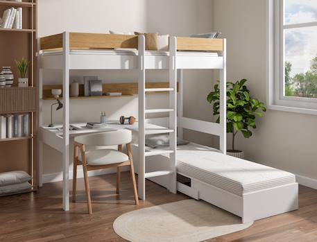 Lit mezzanine avec bureau et fauteuil solane Blanc/chêne 3 - vertbaudet enfant 