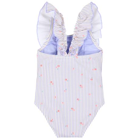 Maillot de bain fille 1 pièce - rayures et fleurs avec volants Bleu, blanc, rose+Bleu, blanc, rose 2 - vertbaudet enfant 