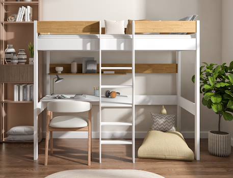 Lit mezzanine avec bureau  solane Blanc/chêne 2 - vertbaudet enfant 