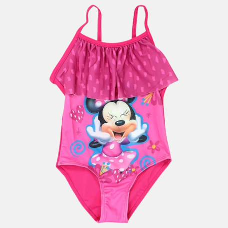 Maillot de bain 1 pièce avec volant et imprimé fille minnie Rose+Rose clair+Rouge 14 - vertbaudet enfant 