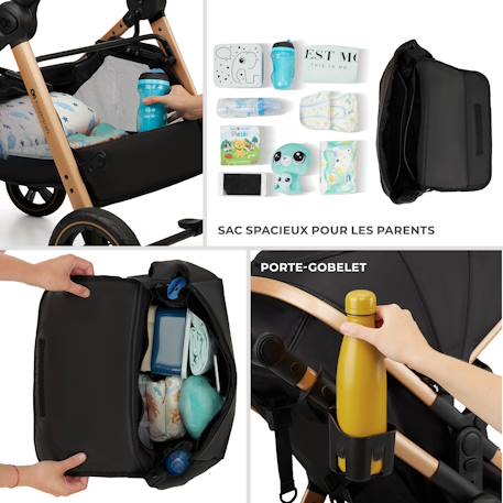 Poussette multifonction 2 en 1 ESME avec grandes roues, suspension, pliage compact, transformation nacelle en poussette, harnais 5 points, adaptateurs travel system, canopy large, panier, jusqu’à 25 kg . Gris+Noir 3 - vertbaudet enfant 