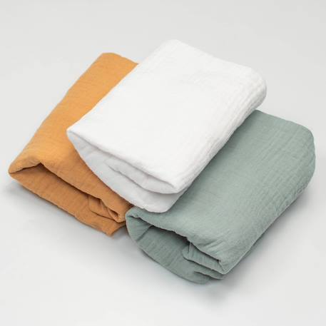 Lot de 3 draps housses couffin en gaze de coton tendance Vert, camel, blanc 4 - vertbaudet enfant 