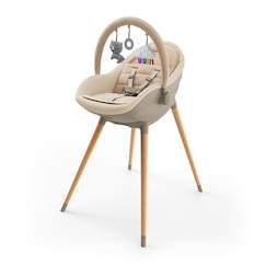 Chaise haute 3-en-1 FINI UP, évolutive transat et repas avec double plateau, harnais 5 points, réglable, insert nouveau-né, arche jouets, pieds bois, facile à nettoyer  - vertbaudet enfant