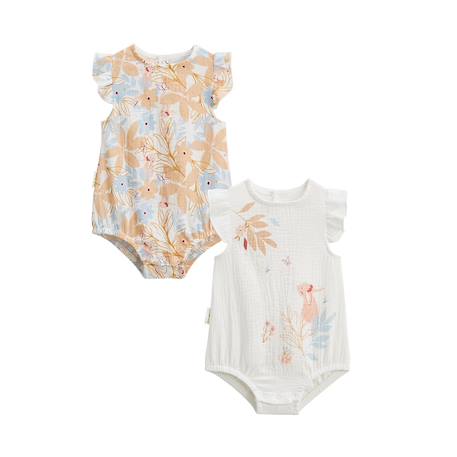 Lot de 2 barboteuses bloomer bébé en gaze de coton praline Ecru 2 - vertbaudet enfant 