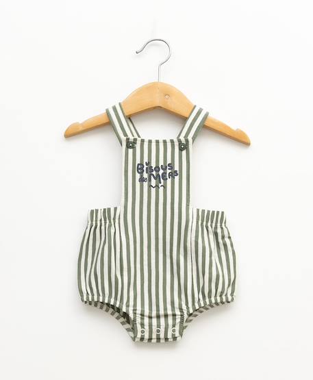 Ensemble salopette + haut 100% coton bébé garçon Fond naturel raye kaki 4 - vertbaudet enfant 
