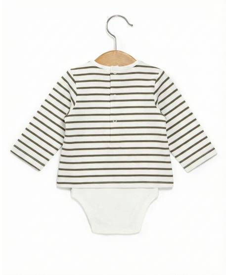 Body manches longues bébé Fond naturel raye kaki 4 - vertbaudet enfant 