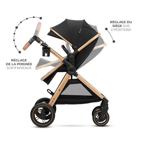 Poussette multifonction 2 en 1 ESME avec grandes roues, suspension, pliage compact, transformation nacelle en poussette, harnais 5 points, adaptateurs travel system, canopy large, panier, jusqu’à 25 kg . Gris+Noir 11 - vertbaudet enfant 