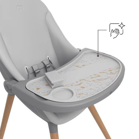 Chaise haute 2-en-1 FINI UP, évolutive transat et repas avec double plateau, harnais 5 points, réglable, insert nouveau-né, arche jouets, pieds bois, facile à nettoyer Beige+Gris 11 - vertbaudet enfant 