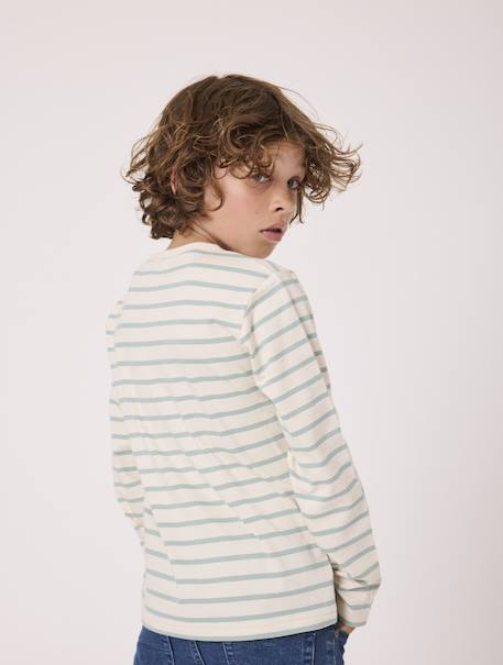 Mariniere manches longues 100% coton garçon Fond grege raye vert 3 - vertbaudet enfant 