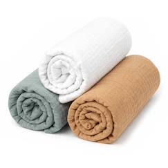 Linge de maison et décoration-Lot de 3 draps housses couffin en gaze de coton tendance
