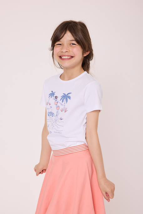 T-shirt manches courtes 100% coton fille Fond blanc imprime rose 2 - vertbaudet enfant 