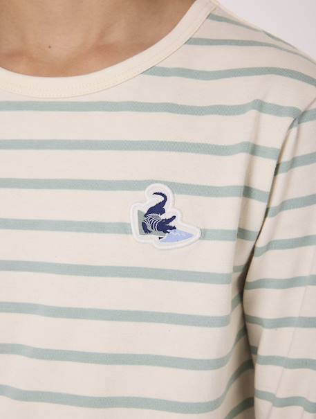 Mariniere manches longues 100% coton garçon Fond grege raye vert 2 - vertbaudet enfant 