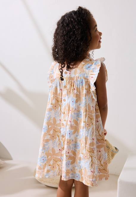 Fille-Robe enfant en gaze de coton praline