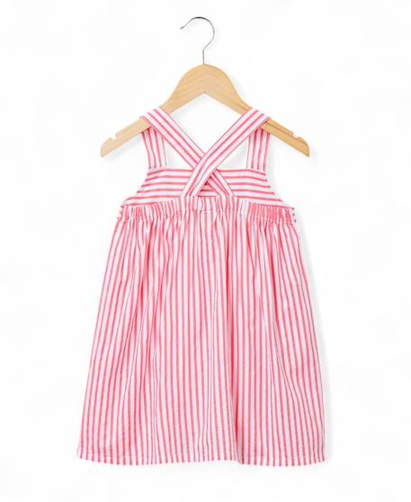 Robe sans manches 100% coton fille Fond blanc raye rose 4 - vertbaudet enfant 