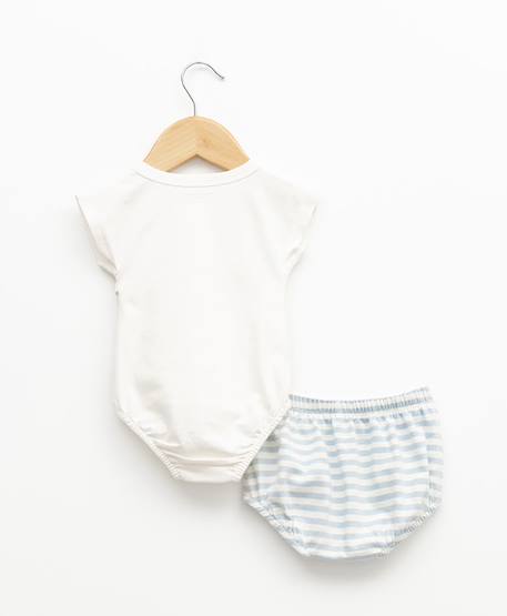 Ensemble bloomer + haut 100% coton bébé garçon Fond blanc casse raye bleu 3 - vertbaudet enfant 