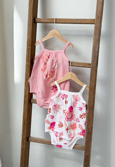 Lot de 2 barboteuses bloomer bébé en gaze de coton bahamas Rose 1 - vertbaudet enfant 