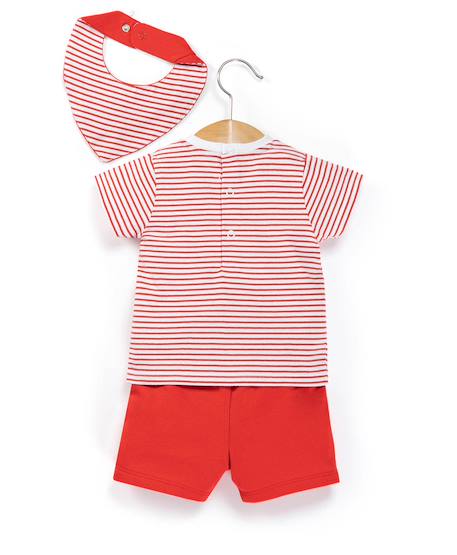 Ensemble short + haut 100% coton bébé garçon Fond blanc optic raye rouge 2 - vertbaudet enfant 