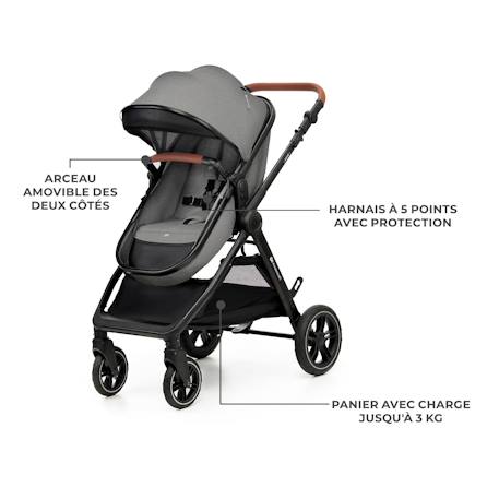Poussette multifonction 2 en 1 ESME avec grandes roues, suspension, pliage compact, transformation nacelle en poussette, harnais 5 points, adaptateurs travel system, canopy large, panier, jusqu’à 25 kg . Gris+Noir 6 - vertbaudet enfant 