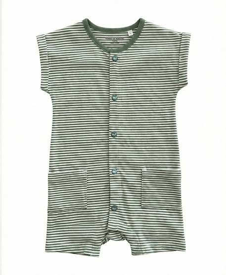 Combishort 100% coton bébé mixte Fond blanc casse raye kaki 3 - vertbaudet enfant 