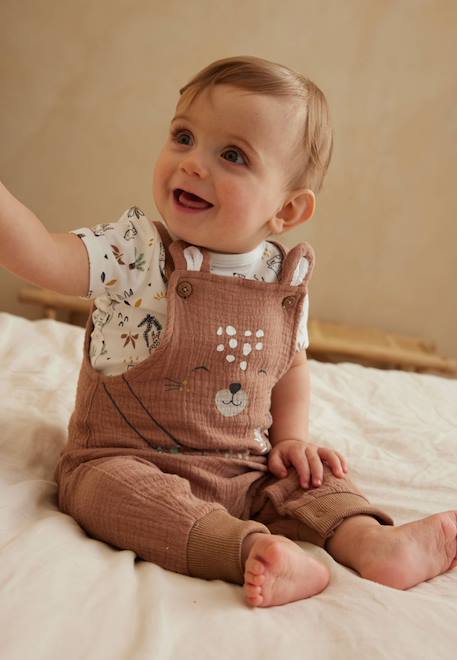 Bébé-Salopette, combinaison-Ensemble salopette bébé en gaze de coton et t-shirt yao