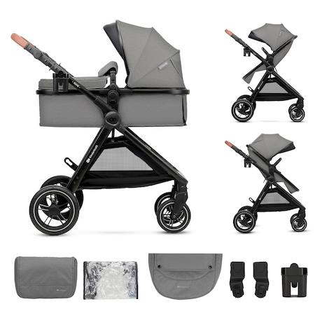Poussette multifonction 2 en 1 ESME avec grandes roues, suspension, pliage compact, transformation nacelle en poussette, harnais 5 points, adaptateurs travel system, canopy large, panier, jusqu’à 25 kg . Gris+Noir 1 - vertbaudet enfant 