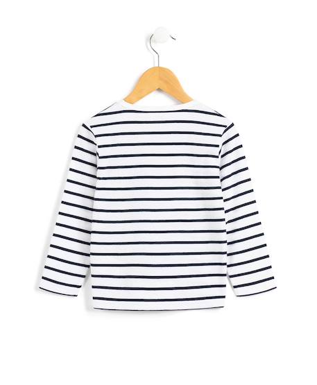 Mariniere manches longues 100% coton garçon Fond blanc raye indigo 2 - vertbaudet enfant 