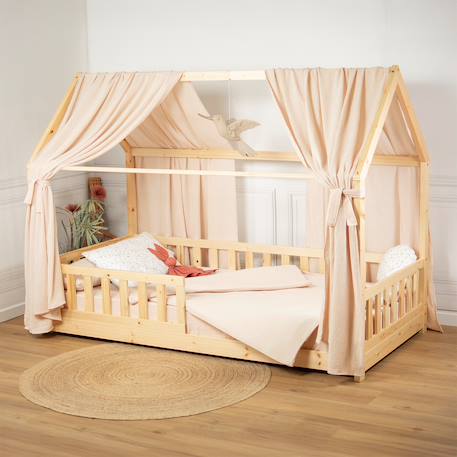 Ciel de lit cabane en gaze de coton duo 420 cm Beige+Blanc+Bleu+Camel+Écru+Gris+Marron+Pêche+Rose+Terracotta+Vert 38 - vertbaudet enfant 