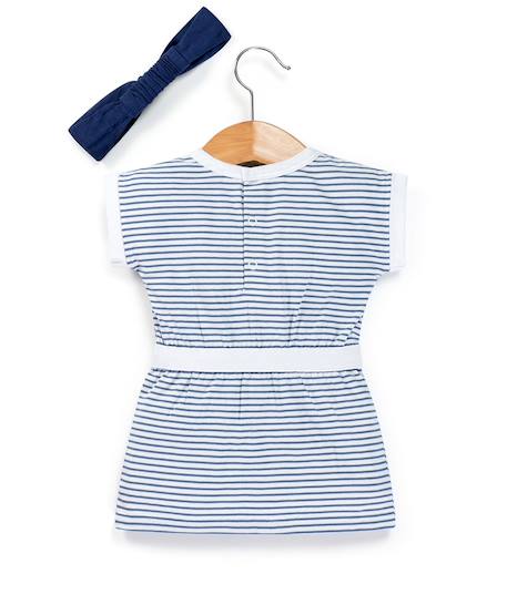 Ensemble robe + bandeau 100% coton bébé fille Fond blanc raye bleu blanchi 2 - vertbaudet enfant 