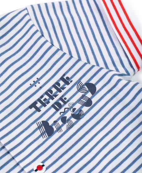 Combishort 100% coton bébé garçon Fond blanc raye bleu blanchi 2 - vertbaudet enfant 
