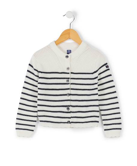 Gilet 100% coton fille Fond naturel raye indigo 2 - vertbaudet enfant 