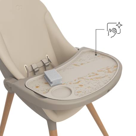 Chaise haute 2-en-1 FINI UP, évolutive transat et repas avec double plateau, harnais 5 points, réglable, insert nouveau-né, arche jouets, pieds bois, facile à nettoyer Beige+Gris 5 - vertbaudet enfant 