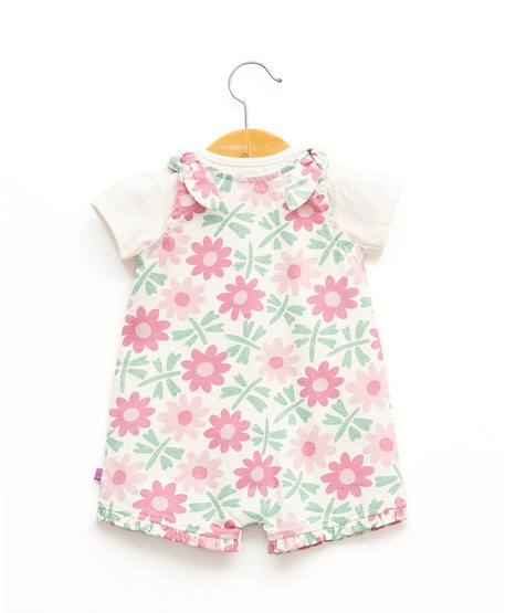 Ensemble salopette + haut 100% coton bébé fille Imprime rose fond blanc casse 2 - vertbaudet enfant 