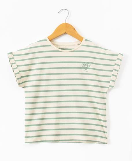 Mariniere manches courtes 100% coton fille Fond grege raye vert 4 - vertbaudet enfant 