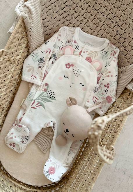 Pyjama bébé en velours ouverture pont mya Ecru 1 - vertbaudet enfant 
