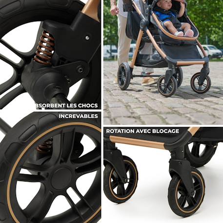 Poussette multifonction 2 en 1 ESME avec grandes roues, suspension, pliage compact, transformation nacelle en poussette, harnais 5 points, adaptateurs travel system, canopy large, panier, jusqu’à 25 kg . Gris+Noir 2 - vertbaudet enfant 