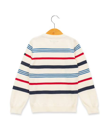 Pull 100% coton garçon Fond blanc casse raye multicol 2 - vertbaudet enfant 