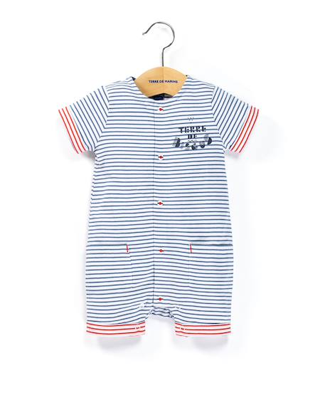 Combishort 100% coton bébé garçon Fond blanc raye bleu blanchi 3 - vertbaudet enfant 