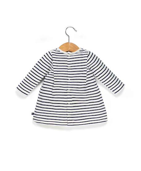 Robe manches longues 100% coton bébé fille Fond blanc casse raye indigo 2 - vertbaudet enfant 