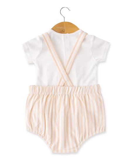 Ensemble salopette + haut 100% coton bébé fille Naturel/ peche 2 - vertbaudet enfant 