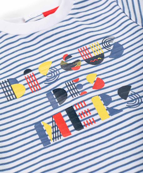 Ensemble short + haut 100% coton bébé garçon Fond blanc raye bleu 3 - vertbaudet enfant 