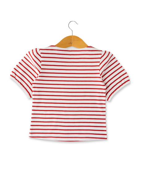 Mariniere manches courtes 100% coton fille Fond blanc casse raye rouge 2 - vertbaudet enfant 