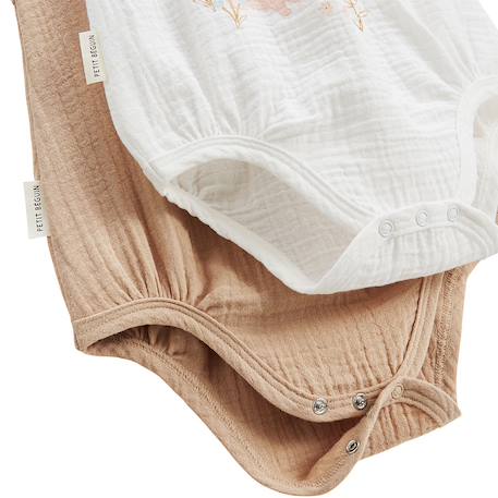 Lot de 2 barboteuses bloomer bébé en gaze de coton praline Ecru 3 - vertbaudet enfant 