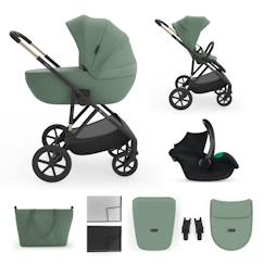 Puériculture-Poussette-Poussette 3-en-1 PRIME 3 légère avec grandes roues 8/12, conduite à une main, memory buttons, siège été avec panneau mesh, pliage compact, habillage pluie, moustiquaire, siège-auto mink pro 2 inclus