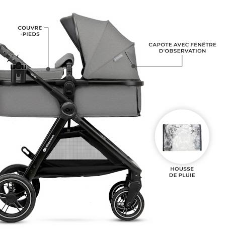 Poussette multifonction 2 en 1 ESME avec grandes roues, suspension, pliage compact, transformation nacelle en poussette, harnais 5 points, adaptateurs travel system, canopy large, panier, jusqu’à 25 kg . Gris+Noir 4 - vertbaudet enfant 