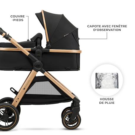 Poussette multifonction 2 en 1 ESME avec grandes roues, suspension, pliage compact, transformation nacelle en poussette, harnais 5 points, adaptateurs travel system, canopy large, panier, jusqu’à 25 kg . Gris+Noir 10 - vertbaudet enfant 