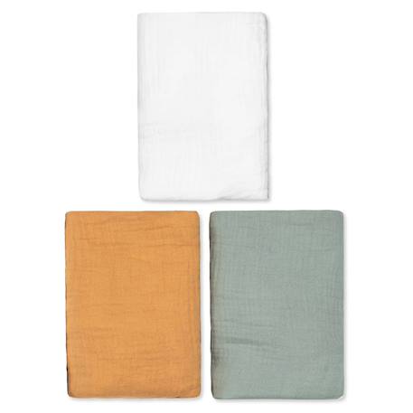 Lot de 3 draps housses couffin en gaze de coton tendance Vert, camel, blanc 3 - vertbaudet enfant 