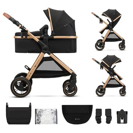 Poussette multifonction 2 en 1 ESME avec grandes roues, suspension, pliage compact, transformation nacelle en poussette, harnais 5 points, adaptateurs travel system, canopy large, panier, jusqu’à 25 kg . Gris+Noir 7 - vertbaudet enfant 