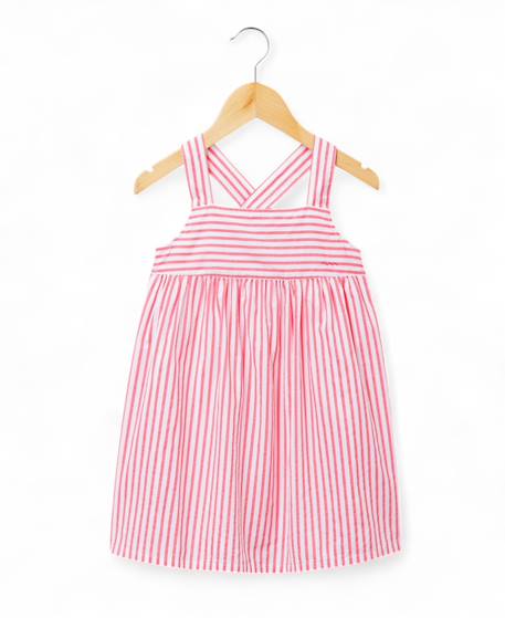 Robe sans manches 100% coton fille Fond blanc raye rose 3 - vertbaudet enfant 