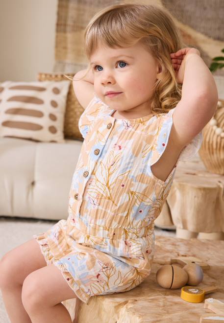 Bébé-Combishort bébé en gaze de coton praline